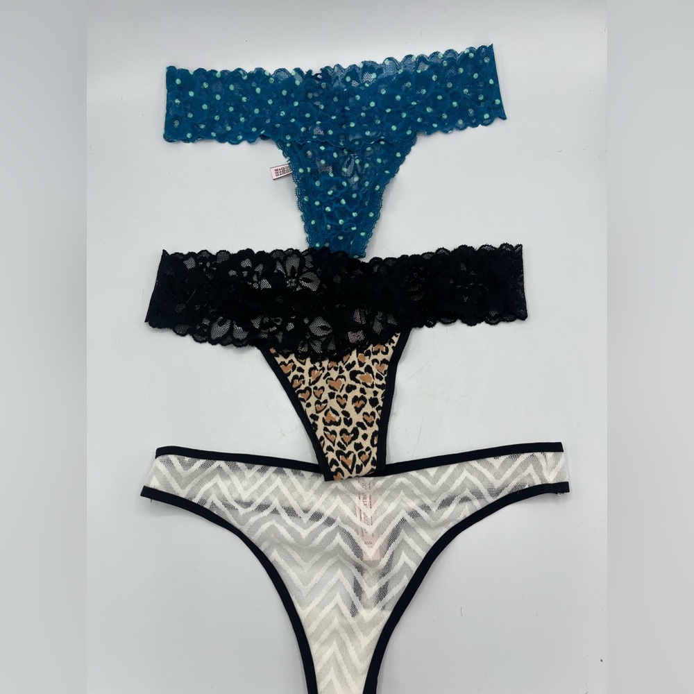 Set of Three Victoria’s Lace and Patterned Thongs